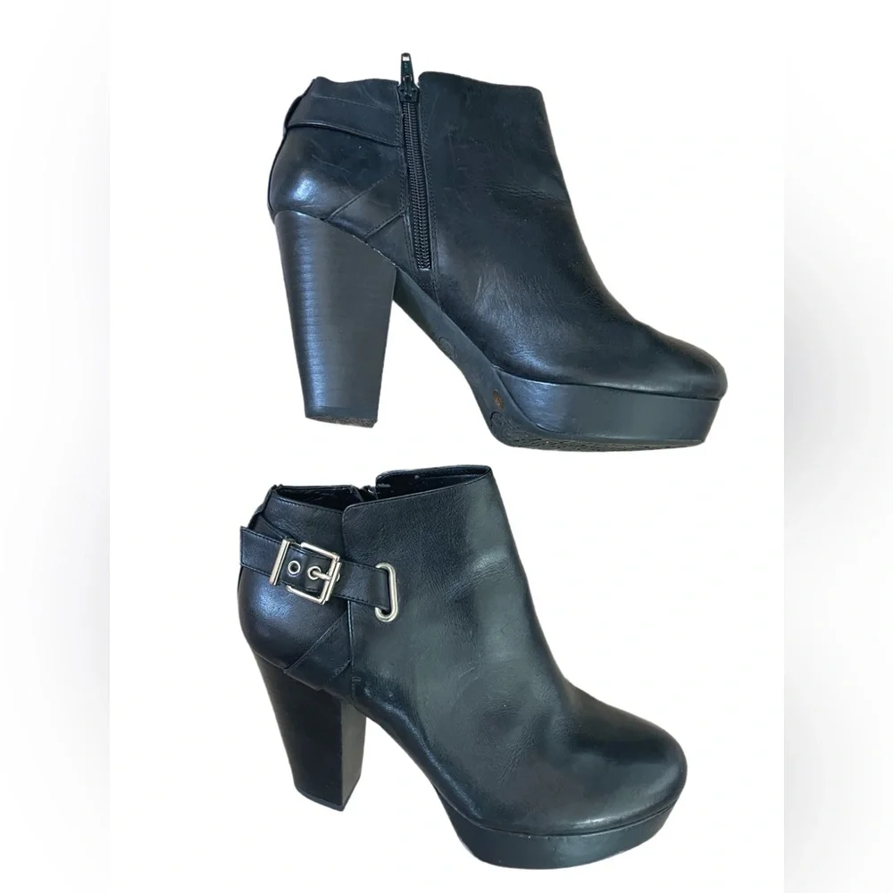 New Gianni Bini Black Chunky Buckle Hidden Platform Ankle Boot Size 9.5